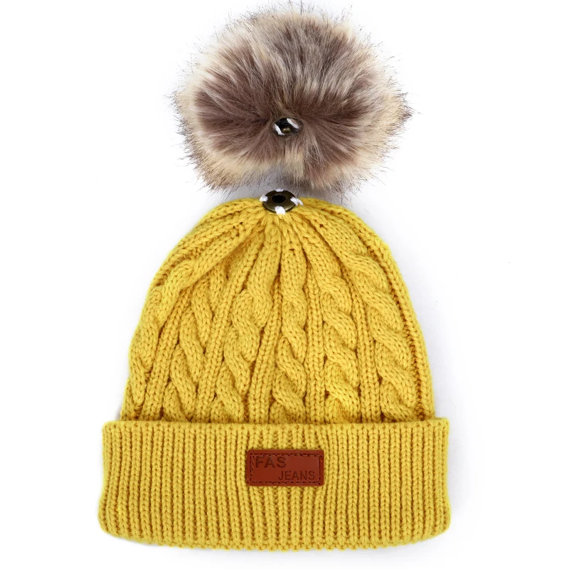 new fashion solid color children's knit beanie Kids Brand Boys girls Winter pompom casual hat Baby Toddler Soft cap warm