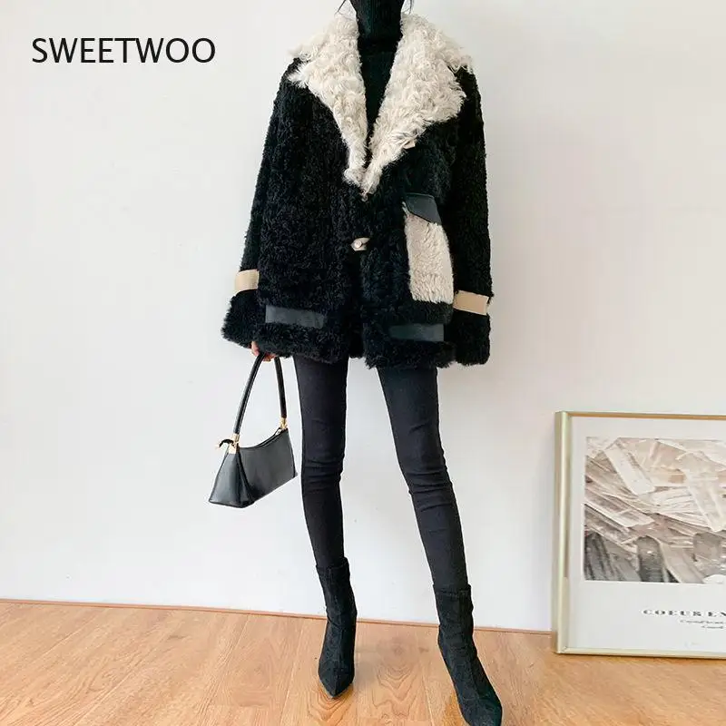 Women 2021 Autumn Winter Fashion Lamb Wool Faux Fur Coat Female Thick Warm Soft Fake Fur Jacket Overcoat Casual Outerwear