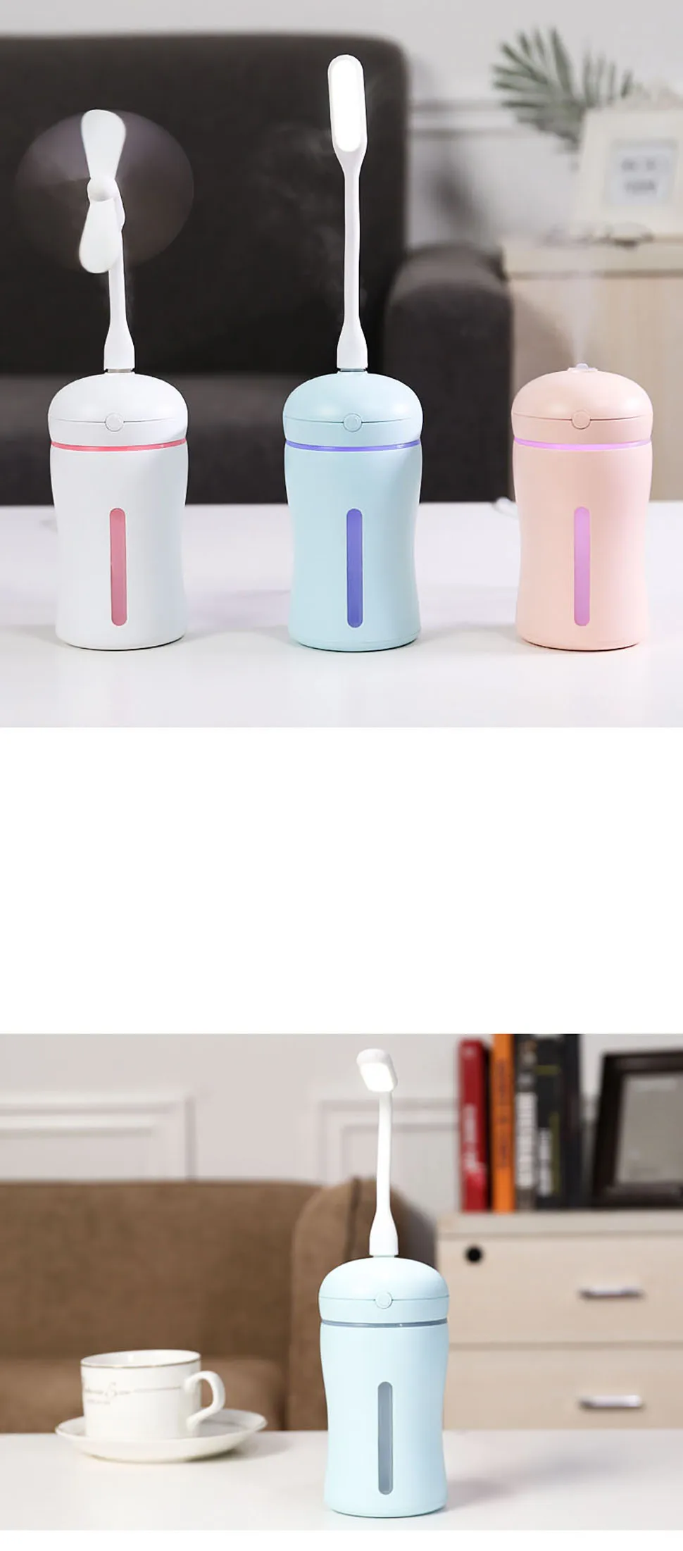 Мини USB вентилятор USB мини увлажнитель воздуха с светодиодный светильник в ночное время увлажнитель воздуха в виде сердца холодный туман освежитель воздуха Ароматический диффузор