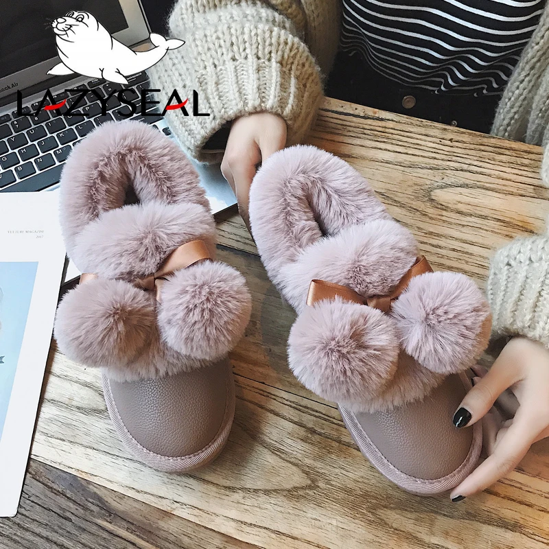 Женские ботинки LazySeal на круглом меху мягкие кожаные полусапожки теплые плюшевые