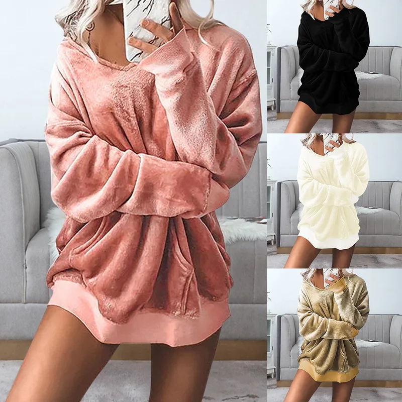 

Fashion Autumn Winter New Women Plus Size Long Hooded Long Sleeve Casual Sweaters Female Solid Oversize Loose Plush Coat