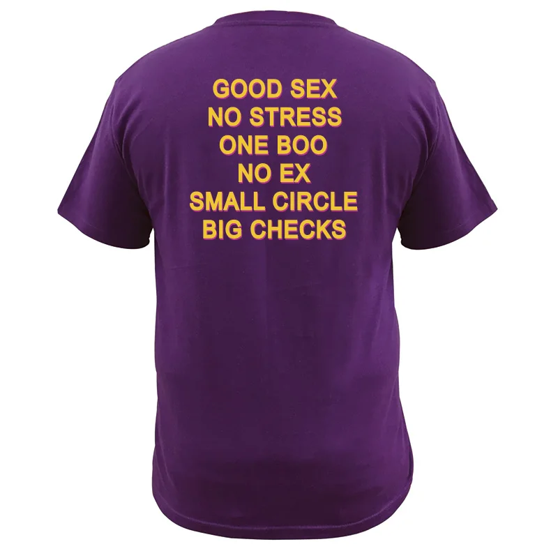 Фиолетовый Смешная футболка с надписью «Good Sex No Stress One Boo No Ex Small Circle Big checkes», европейские размеры, хлопок - Цвет: Фиолетовый