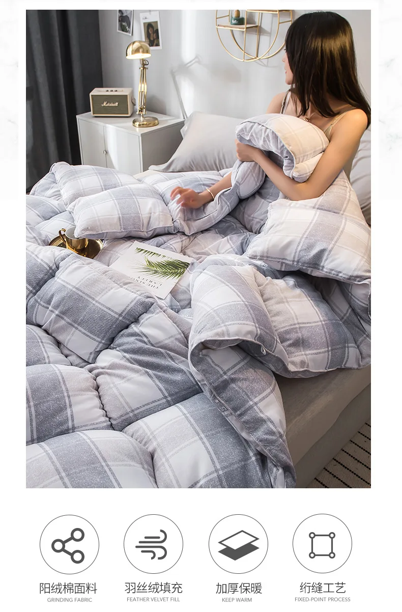 Роскошная печать перо ткань зима толстый пододеяльник форма бусины стеганое одеяло кровать набор Одеяло Твин Королева Король Размер