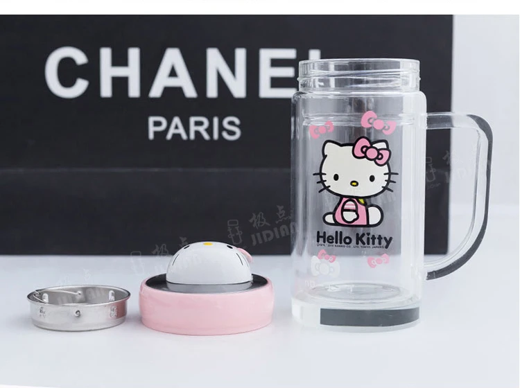 Милая бутылка для питья hello kitty, прозрачная чашка для воды, молока, Kawaii, чашка для чая, для заварки чая, фруктовый заварочный фильтр для путешествий и кофе