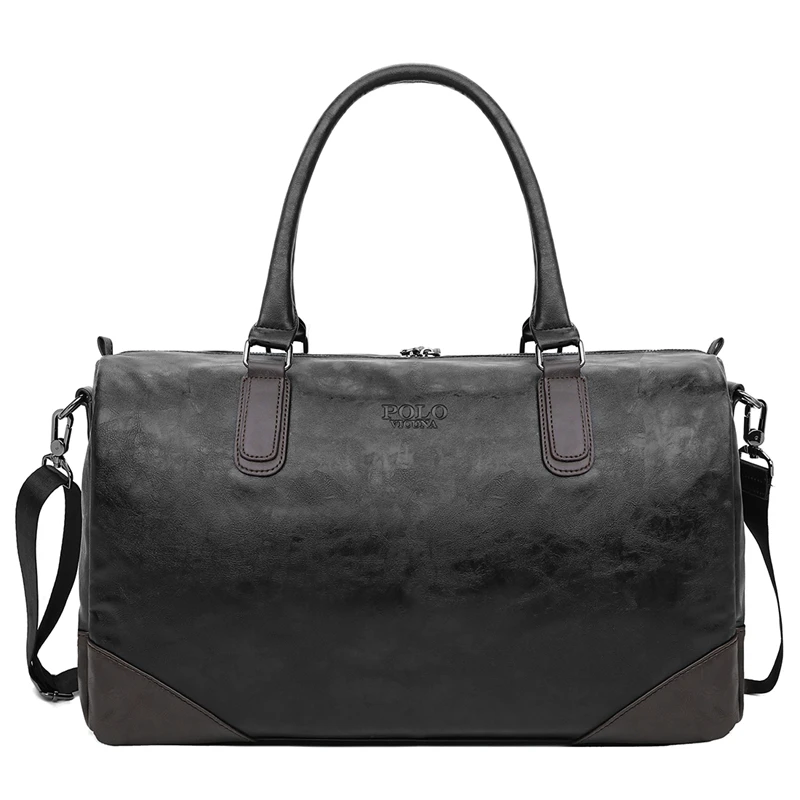 VICUNA POLO, известный бренд, Большая вместительная мужская кожаная дорожная сумка, винтажная дорожная сумка для багажа, мужская сумка-тоут, сумка на плечо - Цвет: black