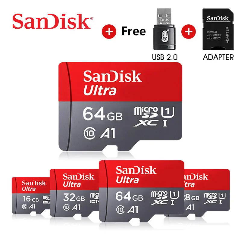 SanDisk карта памяти класс 10 micro sd карта 128 Гб 64 ГБ 32 ГБ 16 ГБ 98 Мб usb flash 256 Гб microsd 200 ГБ оригинальные TF карты Бесплатный адаптер