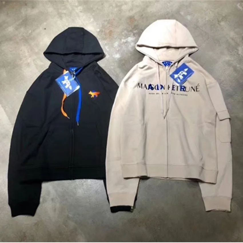 MAISON KITSUNE Printing ADER Embroidery Zipper Hoodie Men Women 1:1 Adererror Cross Tags Ader error Maison Kitsune Fox Pullover | Мужская