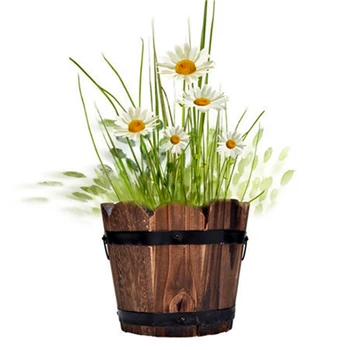 

Retro Planting Flower Barrels Rustic Succulent Wavy Edge Planter Box Wood Barrels Flower Pot Plant Container Box #