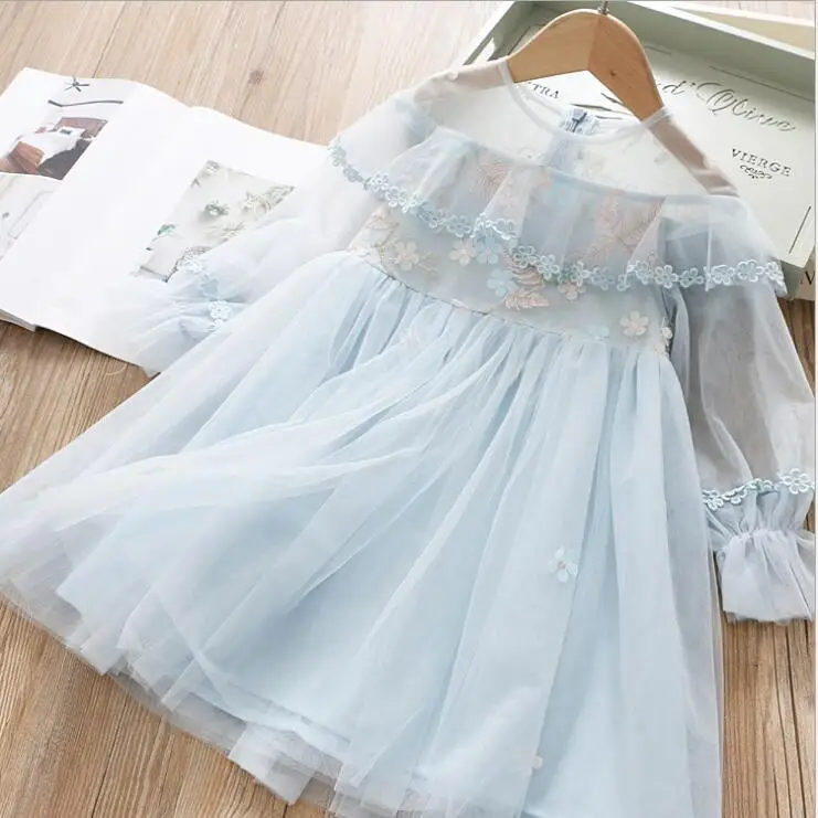 Новые весенние детские платья феи с фатиновой юбкой и цветочным рисунком, милая одежда принцессы для девочек, 5 шт./партия