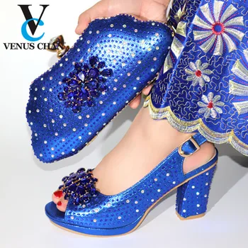 

Latest Design African Women Wedding Shoes and Bag Set Decorated with Rhinestone Nigerian Women Party Pumps Nigerian Shoes