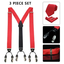 JEMYGINS Модные мужские подтяжки и галстук и карман квадратная Подарочная коробка Набор Черная кожа 6 зажимы подтяжек на подтяжках Tirante