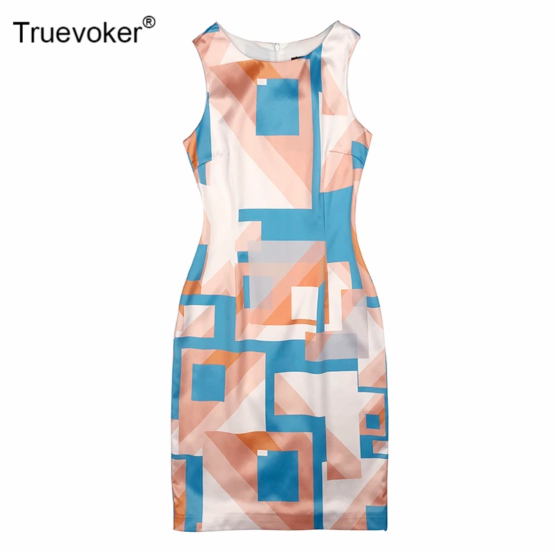 

Truevoker Designer Runway Vestidoes Women's Colourful Abstract Geometry Printed Plus Size XXL Vestidoes Office Lady Formal Dress