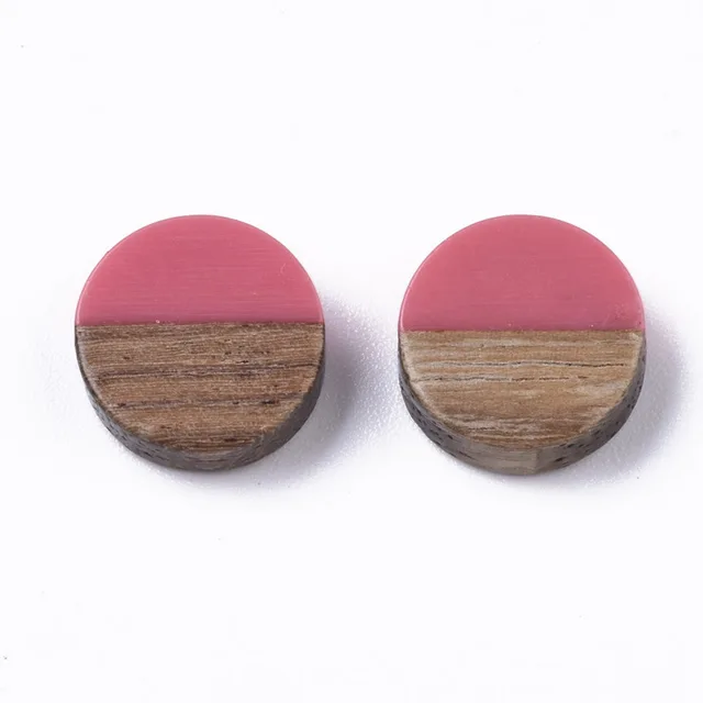 50pcs 10mm Resin & Wood Cabochons Resin Cabochon Flat Back for Jewelry Making DIY Bracelet Earring Accessories 10x3.5~4mm HotPink