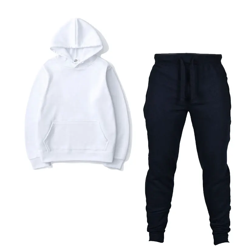 white navy Мужская осенне-зимняя повседневная толстовка свитер+ спортивные штаны Спортивная одежда модные высококачественные различные цвета на заказ узор - Цвет: white navy
