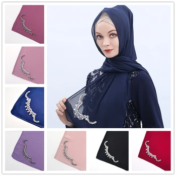 

Women Muslim Hijab Headscarf Islamic Cross Headband Rhinestones Turban Headwrap Hairband Shawls Wraps Full Cover Islam Scarf
