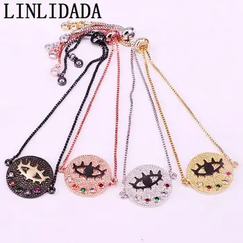 

8Pcs Pave Zirconia CZ Eye Connector Mix Color Chain Charm Bracelets Jewelry for Women Girls
