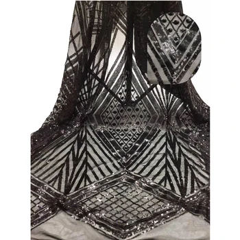 

Black French tulle cloth nice net lace fabric with sequins for sewing party dress HNZ363(5yards/lot)