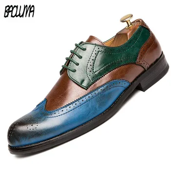 

Fashion New Men Dress Shoes Leather Comfortable Men Business Shoes Mixed Colors Mens Brock Shoes Breathable Non-slip Men's Shoes