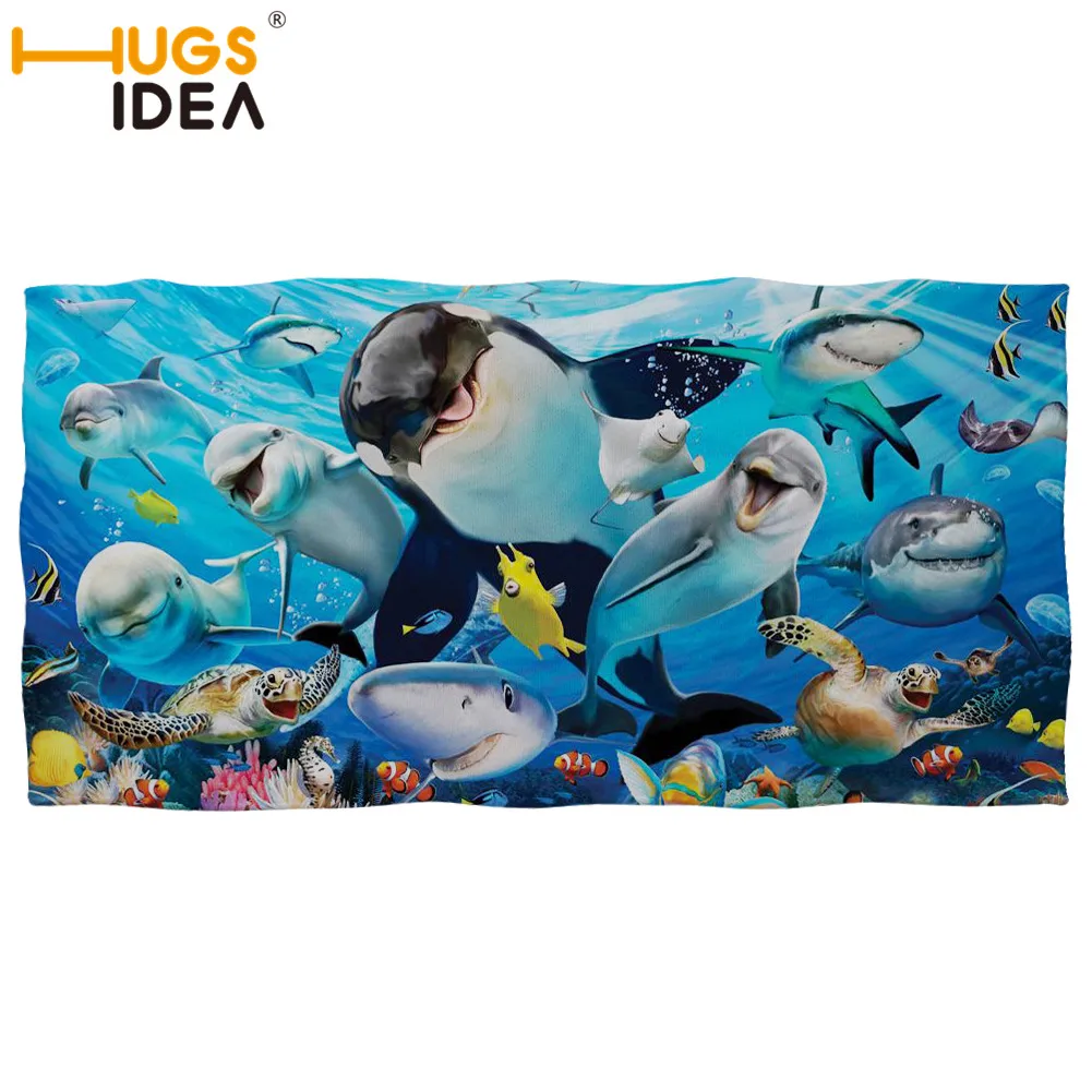 

HUGSIDEA Sea Animals Print Summer Beach Towel Quick-drying Bath Shower Towels Absorbent Cotton Wrapped Towels for Swimming