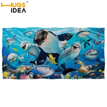 

HUGSIDEA Sea Animals Print Summer Beach Towel Quick-drying Bath Shower Towels Absorbent Cotton Wrapped Towels for Swimming