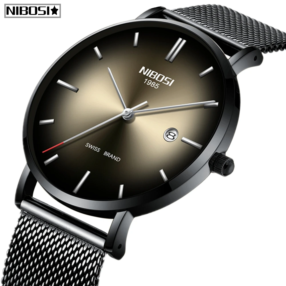 

NIBOSI Fashion Mens Watches Top Brand Luxury Quartz Watch Men Casual Slim Mesh Steel Waterproof Sports Watch Relogio Masculino