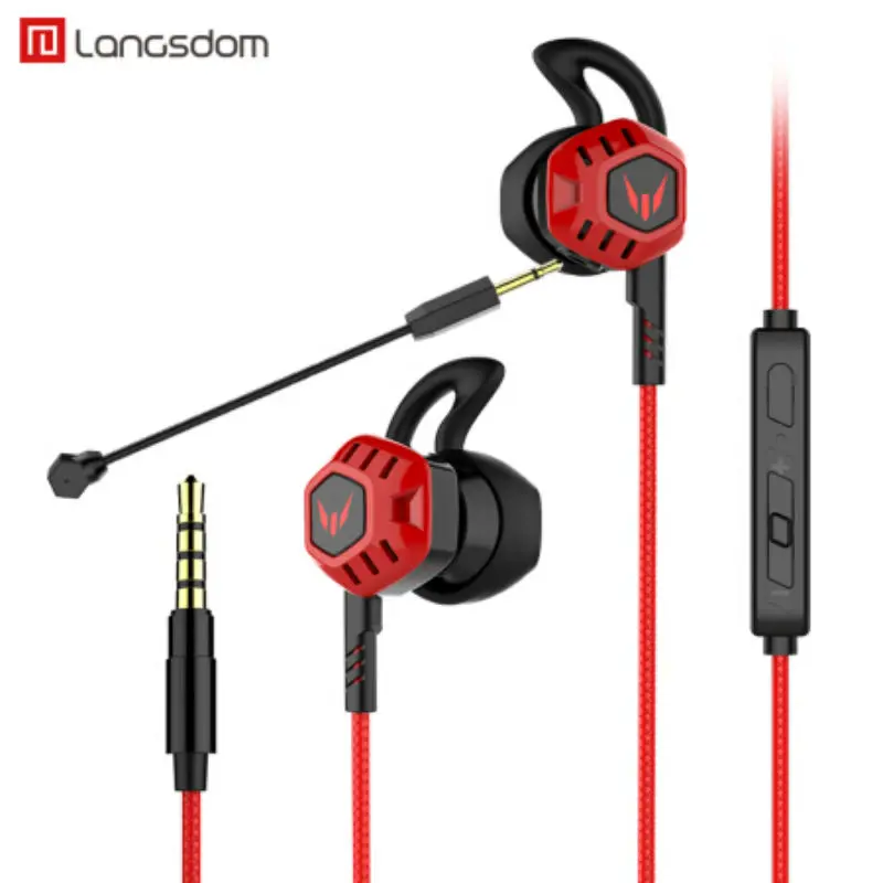 Red Langsdom HIFI геймерские проводные наушники-вкладыши G100X портативная стереогарнитура с защитой от пота и басов с микрофонами для музыки PS4 PC - Цвет: Red