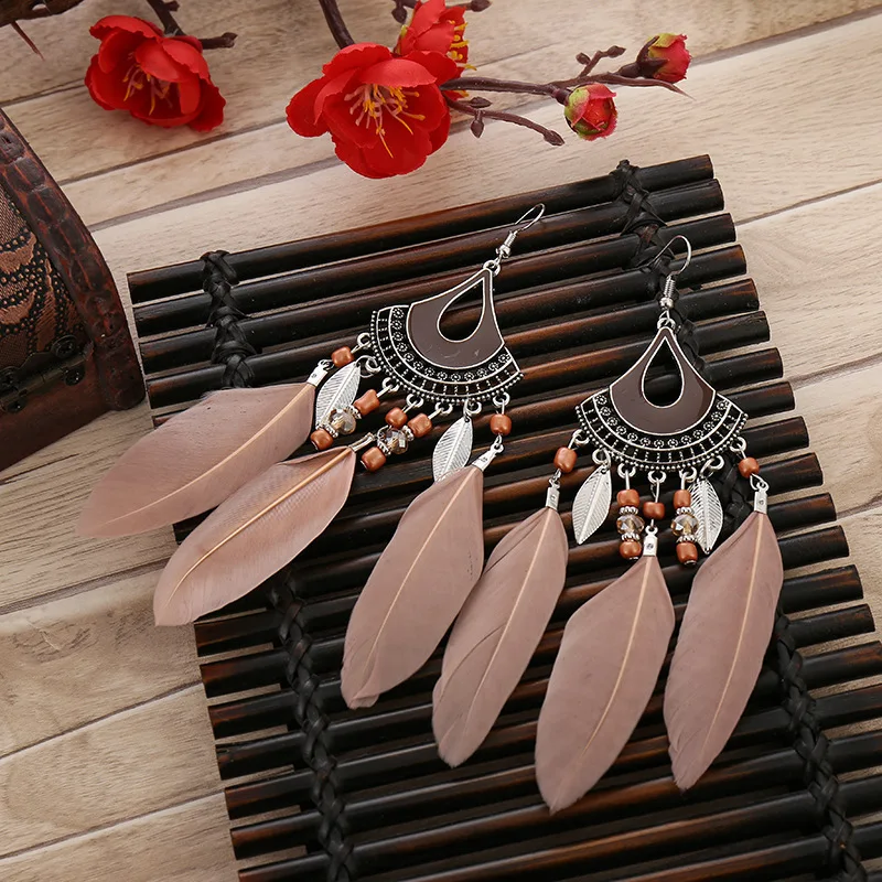 India Jewelry Feather Earrings Feather Earrings Boho Vintage 2023