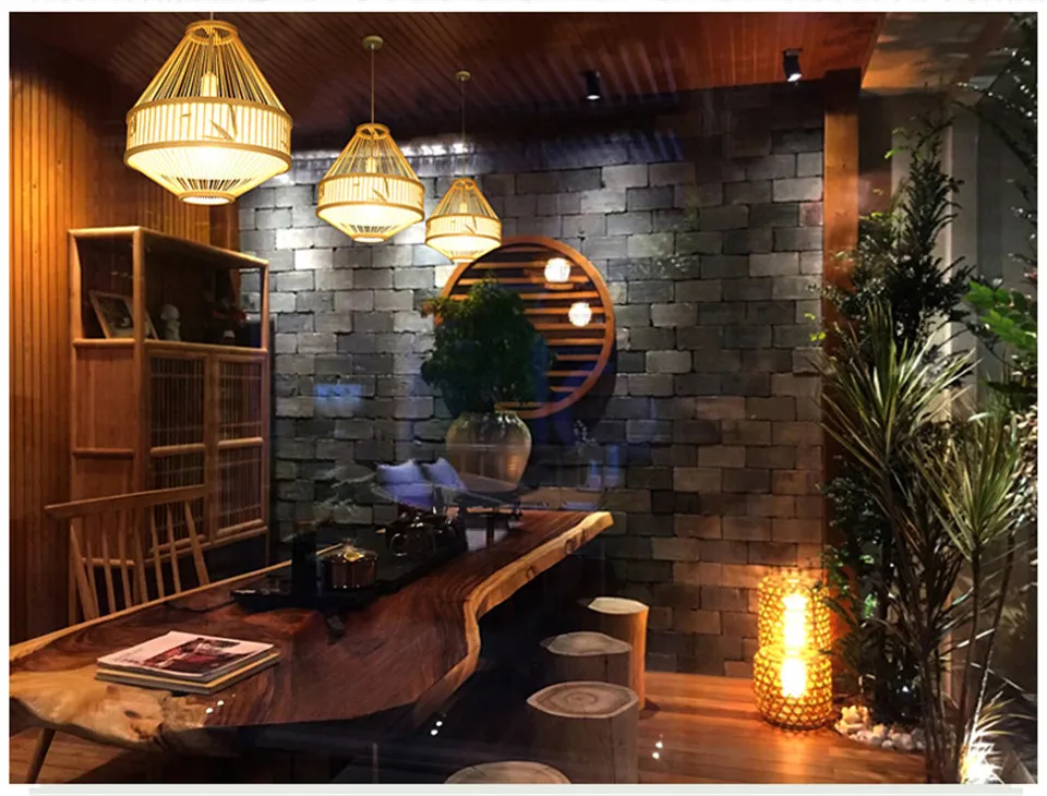 Japan Style Bamboo Pendant Lights Lighting LED Light Fixture Pendent Lamp Dining Living Room Bedroom Kitchen Cafe Hanging Lamp