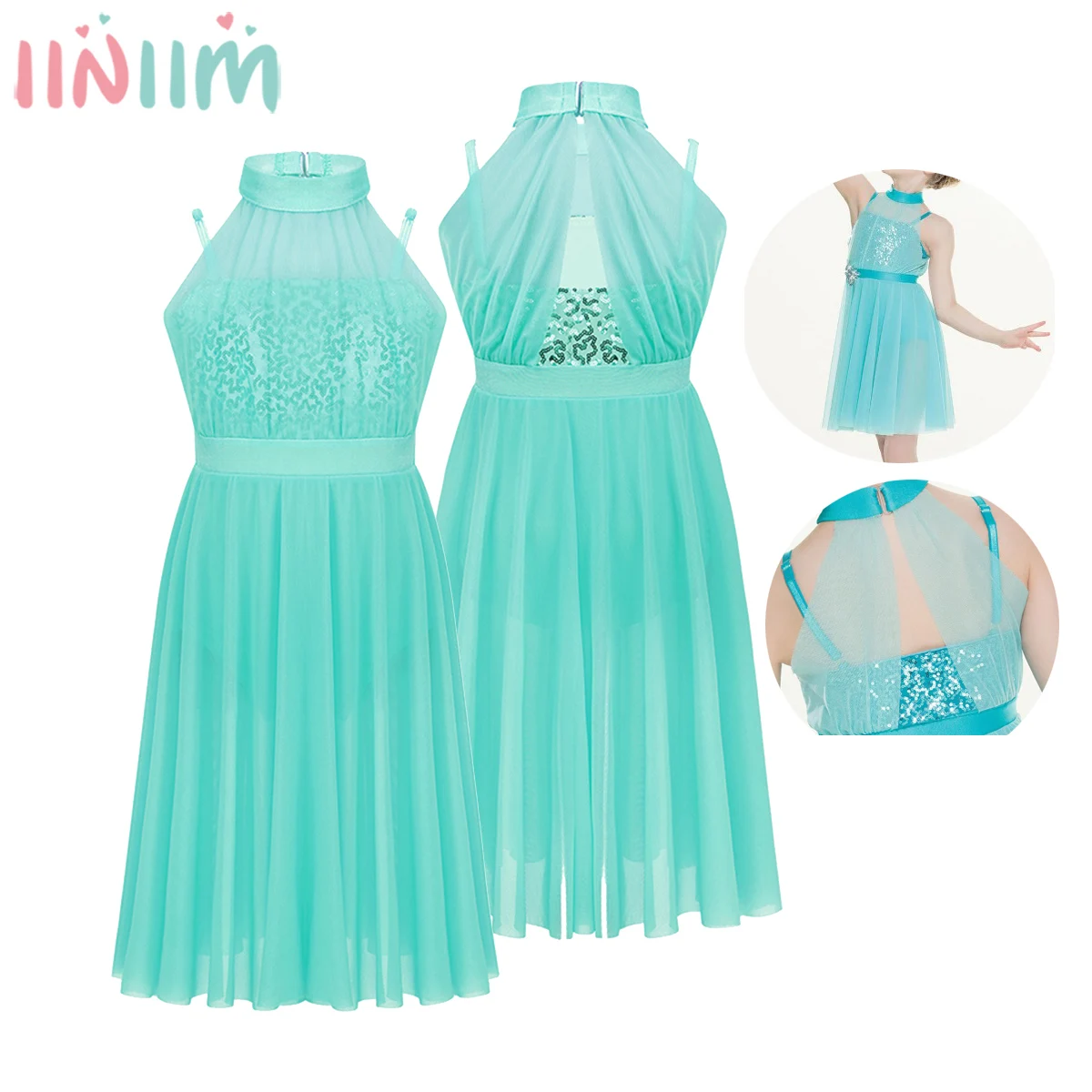 Iiniim/Детская танцевальная одежда для девочек; Vestido de festa; вечерние фатиновые трико с блестками; лирические балетные балетный зал; танцевальное платье-пачка