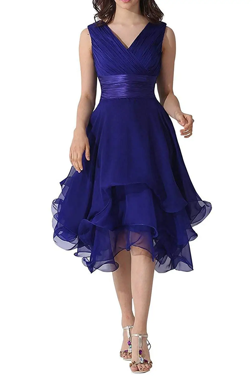 Sexy High Low Chiffon Cocktail Dresses Elegant Plus Size Short Prom Party Gowns Royal Blue Vestidos Coctel Robe De Soiree