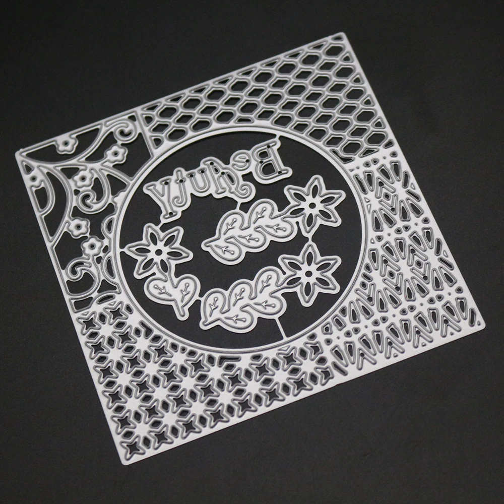 10x10cm Square Background Border Metal Cutting Dies Embossing Dies Greeting Card Invitation Card Ha - 4000046175069
