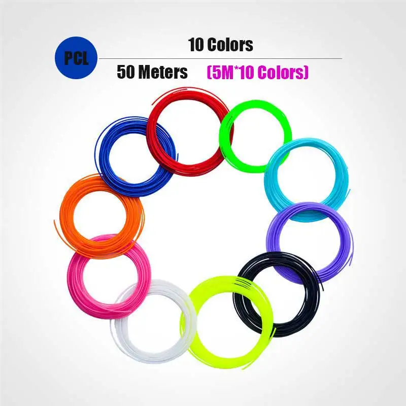 PCL 50m 10color 1,75 мм PCL 3D Ручка накаливания низкая температура для 3 ручки испытательные аксессуары экологически чистые 3D нити безопасные для детей инструменты для рисования - Цвет: PCL 50m 10color
