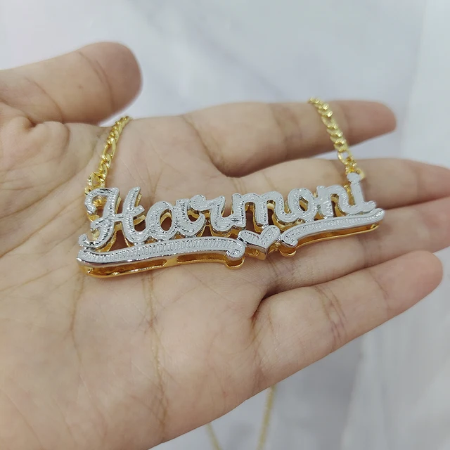 DODOAI Custom Necklace Double Gold plated Nameplate 3D Necklace Personalized Necklaces Choker Diamond Birthstone Necklace 4