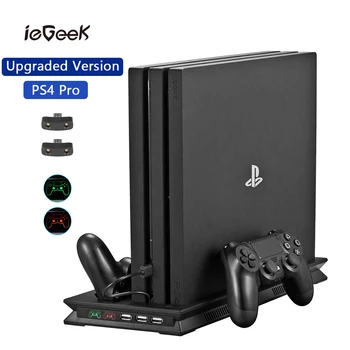 

Upgraded PS4 Pro Vertical Stand with Light Multifunction Fan Cooling Vertical Bracket Controller Charger Dock Station for SONY 4