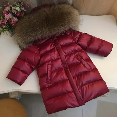 Зимний Детский пуховик для маленьких мальчиков и девочек, утепленная верхняя одежда с натуральным меховым воротником детские парки, пальто Dwq461