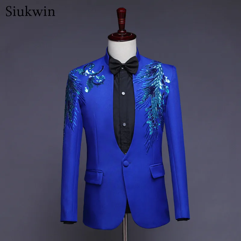 

Mens Wedding Suits Royal Blue Blazer Men Wedding Party Dress Chinese Collar Suit for Wedding Mens Blazer Jacket