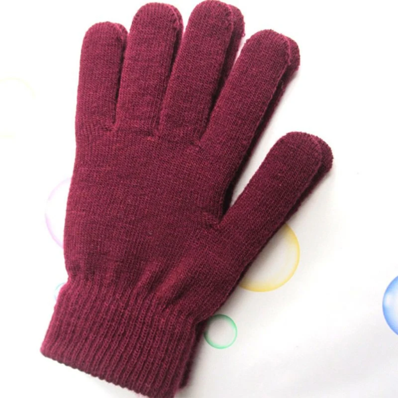 Women Men Unisex Winter Ribbed Knitted Full Fingered Gloves Basic Solid Color Thicken Plush Lining Mittens Thermal Wrist Warmer