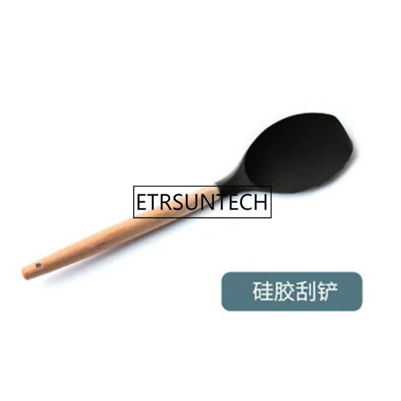 Silicone Kitchen Utensils Environmentally Friendly Non-stick Shovel Spoon Tool Set Soup Spoon Colander Wooden Handle Kitchenware - Цвет: F