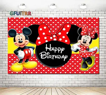 

GFUITRR Mickey Minnie Mouse Photography Backdrops Baby Shower Birthday Banner Background Red Polka Vinyl Photo Studios Props
