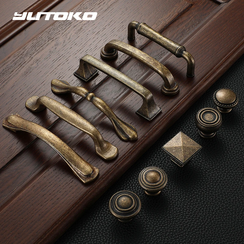 YUTOKO-tiradores de armario de Metal, Retro, latón antiguo, 128mm, armario con cajones de cocina, puerta, tirador de mueble, pomos