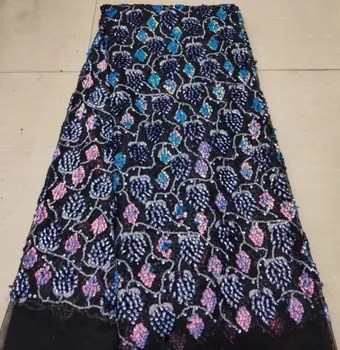

French Net Lace Fabric 2019 Latest African Guipure Lace Fabric With Embroidery Mesh Tulle 3d Sequins Lace Fabric FHD823