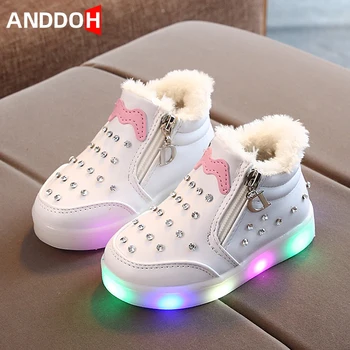 

Size 21-30 Baby Non-slip Warm Cotton Shoes Kids Sneakers with Lights Children Led Glowing Shoes Girl Sneakers with Luminous Sole