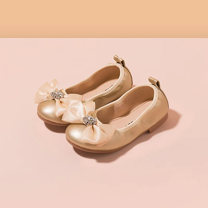 

Babyfeet Spring And Autumn Girls' Leather Shoes Bow Princess Casual Shoes Man-made Diamond Anti-slip Slip-on Shoes Soft Bottom C