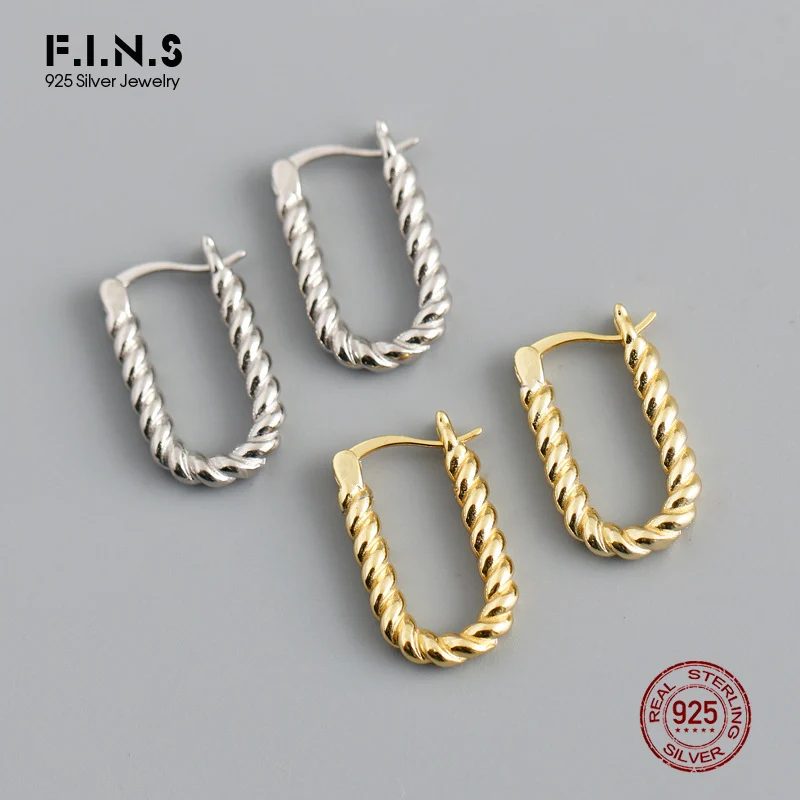 F.I.N.S 925 пробы серебро U-Форма крученые серьги для Для женщин минималистский
