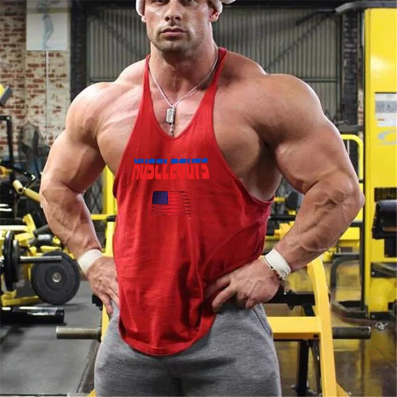 Brand Vest Muscle Fashion Sleeveless Stringer Gym Mens Back Tank Top Clothing Bodybuilding Singlets Fitness Workout Sports Shirt