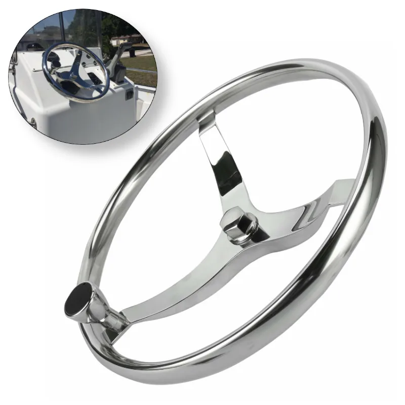 13-1/2'' Stainless Steel Steering Wheel 3 Spoke for Boat Yacht accessories with Knob Silver Marine steering wheels 1 piece