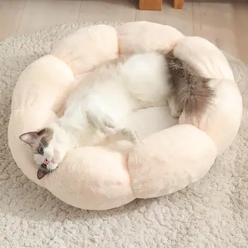 

Flower Shape Cat Bed Short Plush Soft Cat House Winter Pet Dog Cushion Mats Nest