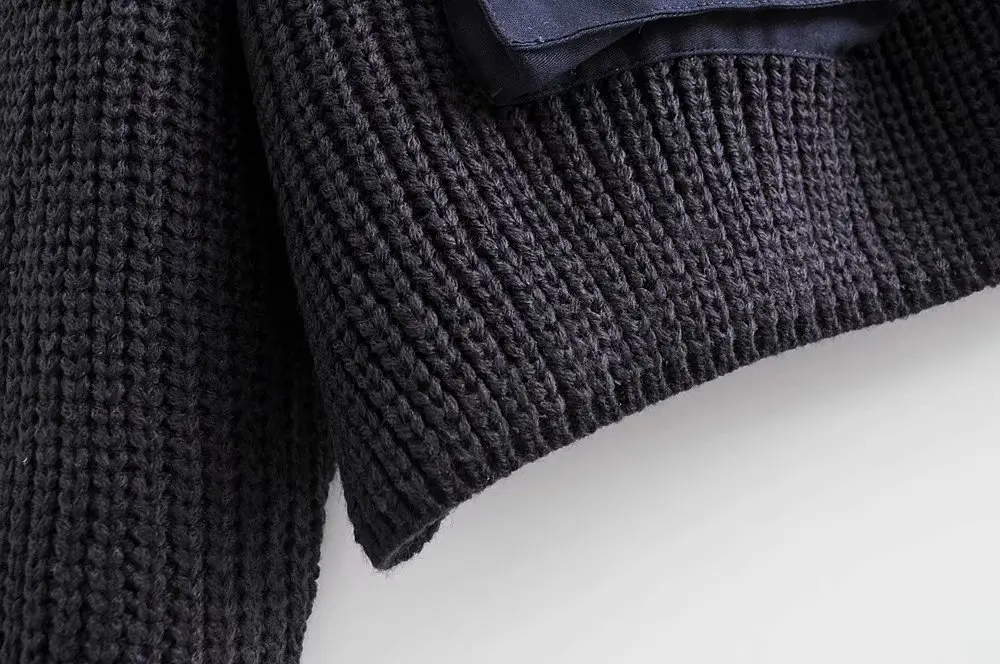 Women vintage turtleneck collar pockets patch sweater ladies basic casual loose knitted pullovers autumn chic tops