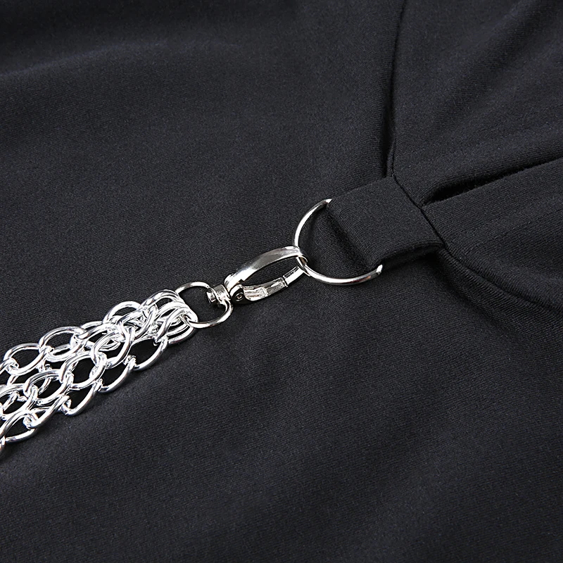 Weekeep/толстовки в стиле пэчворк с металлической цепочкой; женский укороченный черный пуловер с капюшоном; толстовка; уличная мода; топы с капюшоном
