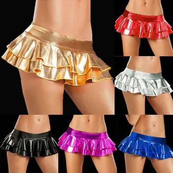 

New Women Shiny Metallic Wet Look Micro Mini Skirt Clubwear Party Dance Costume